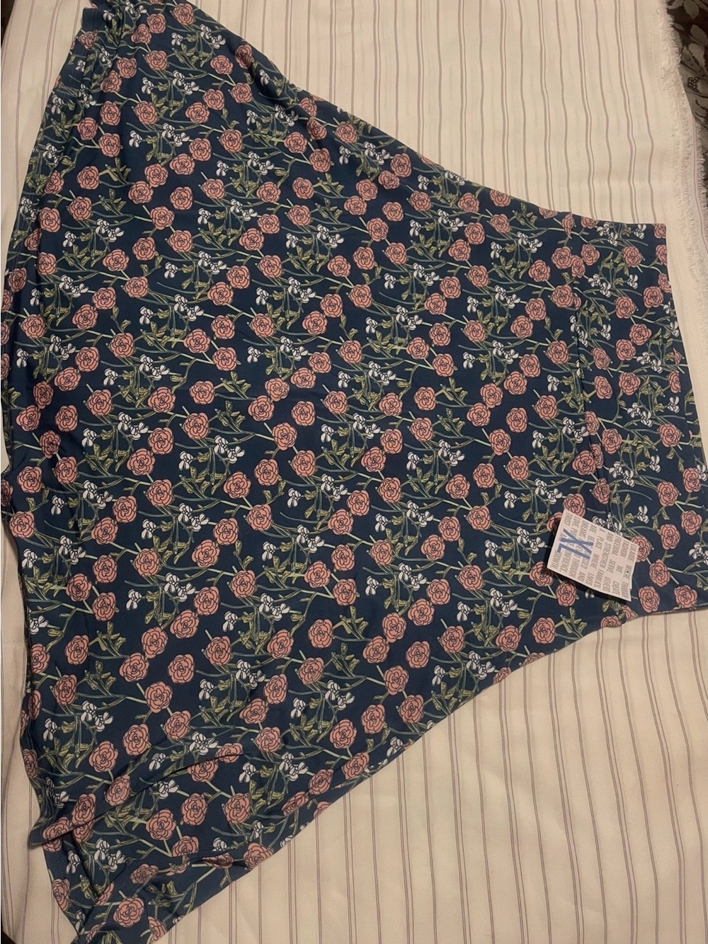 LuLaRoe Azure Navy A-Line Skirt with Pink Rose Print